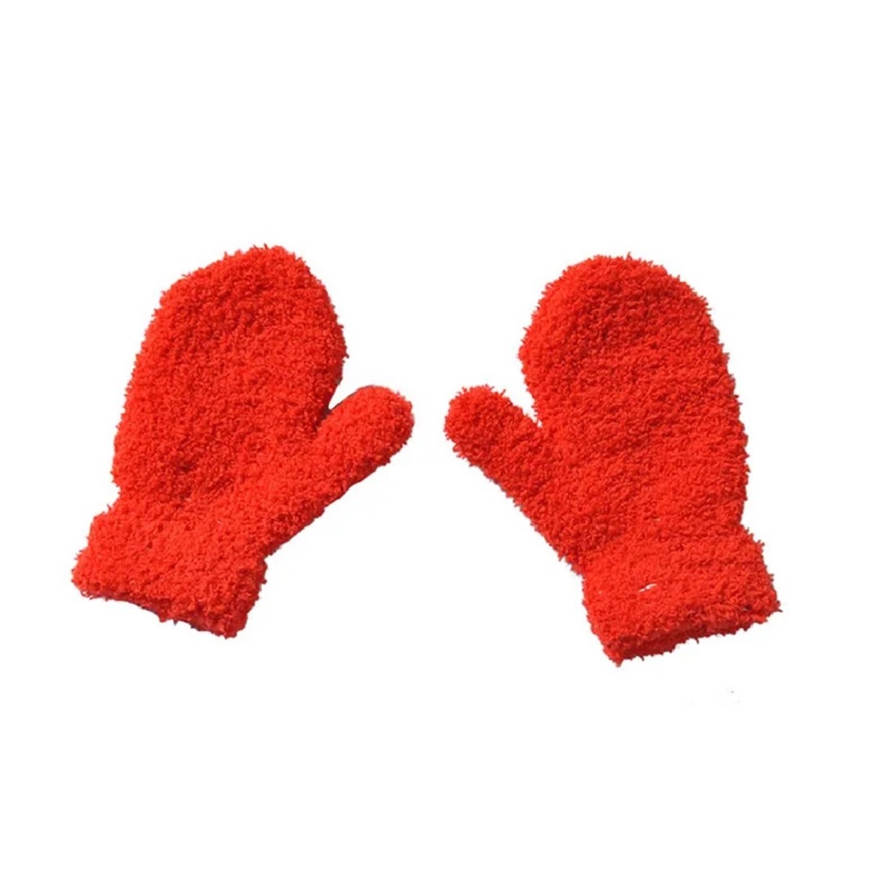One Pair Boy Girl Red Fleece Winter Gloves Soft Plush Warm Kids Knitted Mittens